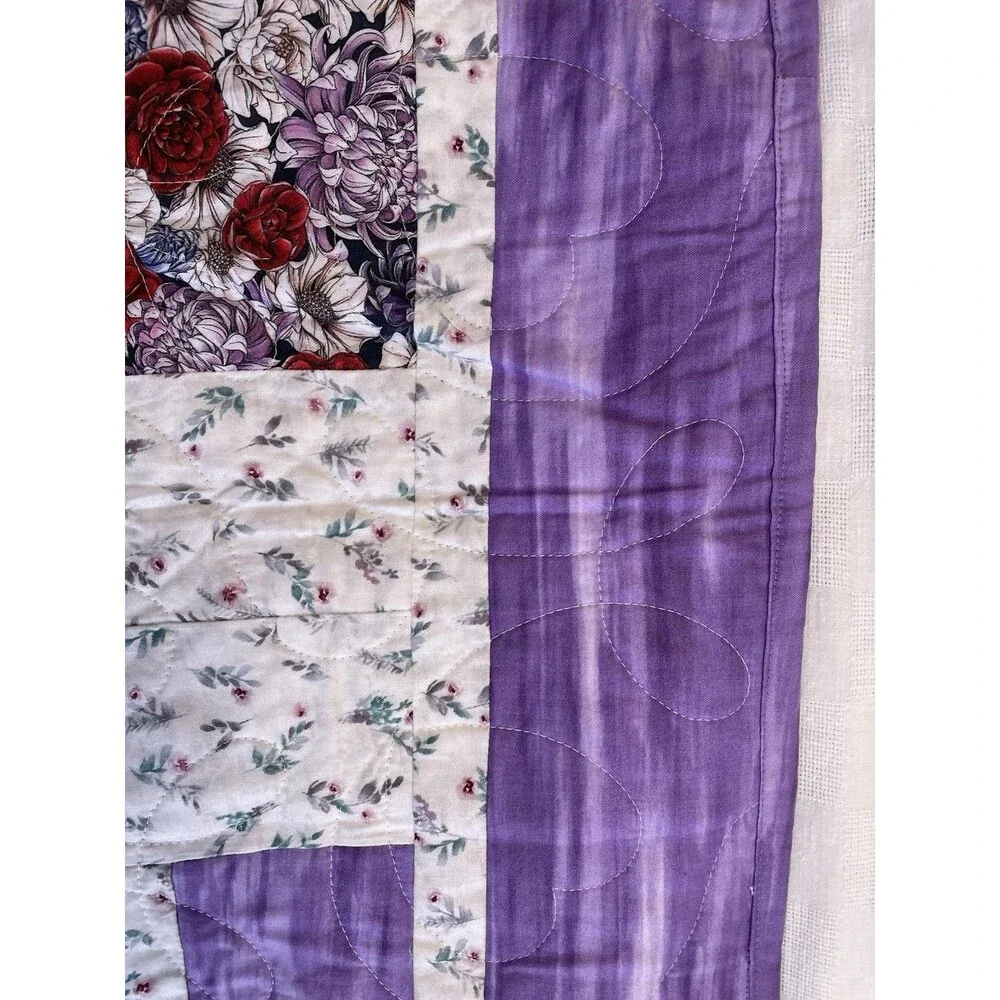 New Handmade Patchwork Baby Girl Lap Quilt Hearts Swirls Purple Red Floral 61x44